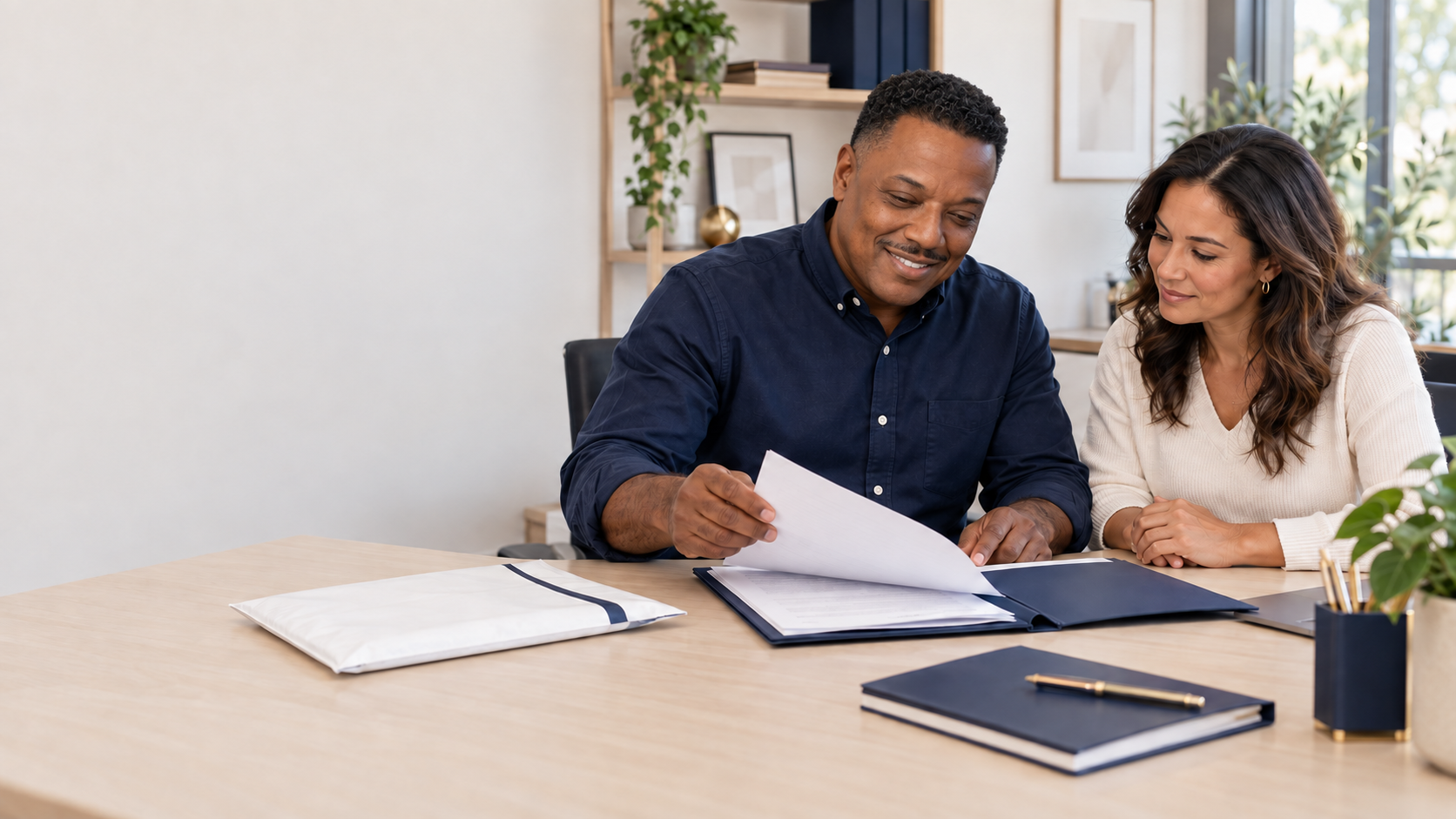 A professional reviewing apostille and authentication documents with a client at an office desk in Mint Hill, NC